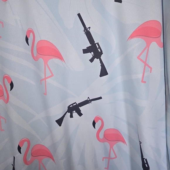 Light Blue Flamingo Print Polo Shirt - Picture 4 of 7